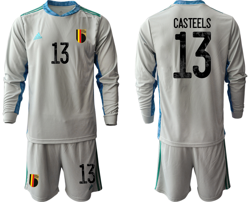 Cheap Men 2021 European Cup Belgium grey Long sleeve goalkeeper 13 Soccer Jersey